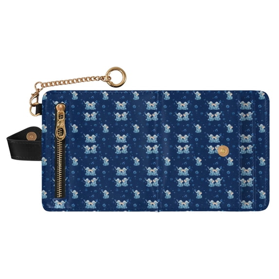 Small Wallet For Women Bifold Leather Pocket Coin Credit Card Holder With RFID Blocking Elephants Blowing Bubbles Pattern