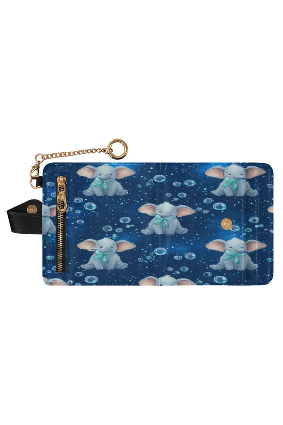 Small Wallet For Women Bifold Leather Pocket Coin Credit Card Holder With RFID Blocking Elephants Pattern