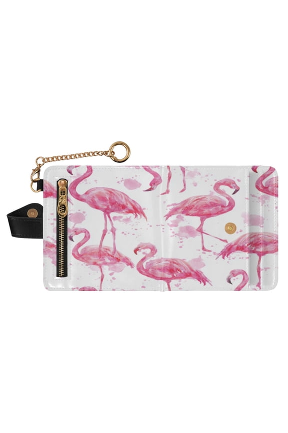 Small Wallet For Women Bifold Leather Pocket Coin Credit Card Holder With RFID Blocking Flamingo Pattern