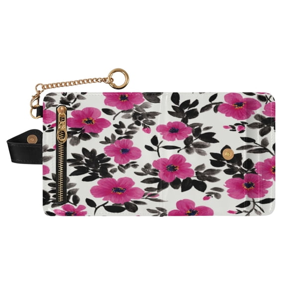 Small Wallet For Women Bifold Leather Pocket Coin Credit Card Holder With RFID Blocking Flowers Pattern