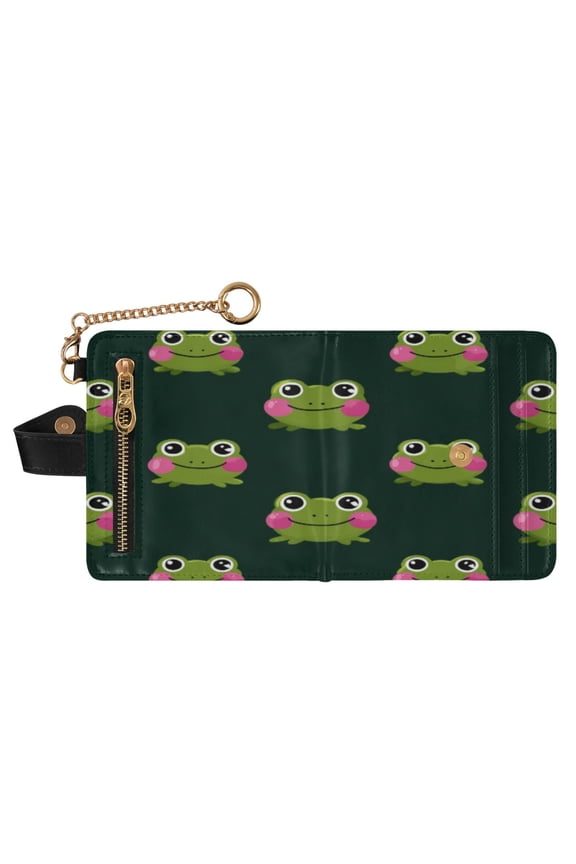 Small Wallet For Women Bifold Leather Pocket Coin Credit Card Holder With RFID Blocking Frogs Pattern