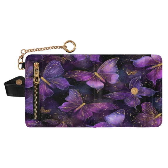 Small Wallet For Women Bifold Leather Pocket Coin Credit Card Holder With RFID Blocking Glowing Butterflies