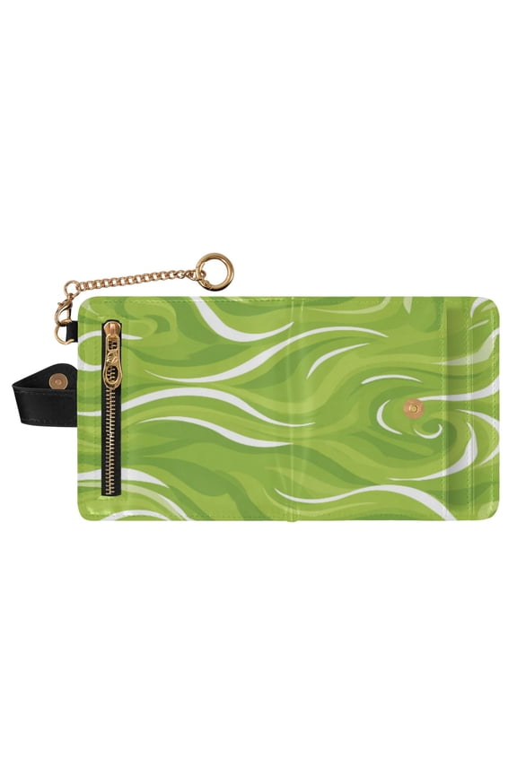 Small Wallet For Women Bifold Leather Pocket Coin Credit Card Holder With RFID Blocking Green White Simple Shapes