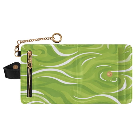 Small Wallet For Women Bifold Leather Pocket Coin Credit Card Holder With RFID Blocking Green White Simple Shapes