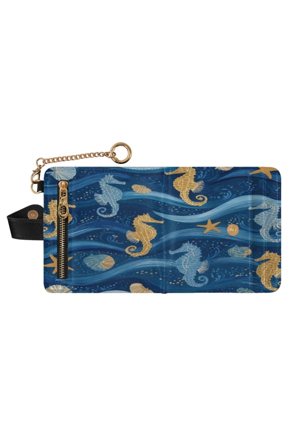 Small Wallet For Women Bifold Leather Pocket Coin Credit Card Holder With RFID Blocking Hippocampus Pattern