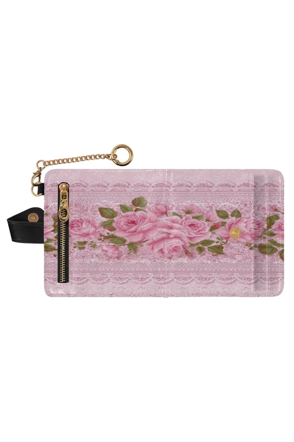 Small Wallet For Women Bifold Leather Pocket Coin Credit Card Holder With RFID Blocking Lace Rose Floral
