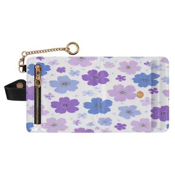 Small Wallet For Women Bifold Leather Pocket Coin Credit Card Holder With RFID Blocking Lavender &blue Flowers