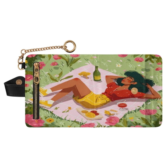 Small Wallet For Women Bifold Leather Pocket Coin Credit Card Holder With RFID Blocking Lies on The Blanket
