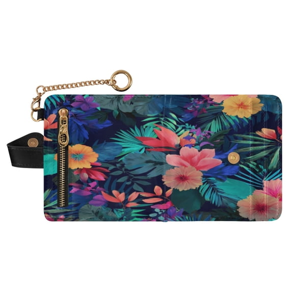 Small Wallet For Women Bifold Leather Pocket Coin Credit Card Holder With RFID Blocking Lush Tropical Leaves