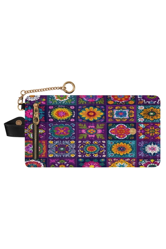 Small Wallet For Women Bifold Leather Pocket Coin Credit Card Holder With RFID Blocking Mexican Pattern