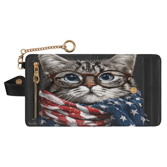 Small Wallet For Women Bifold Leather Pocket Coin Credit Card Holder With RFID Blocking National Flag-themed Cat