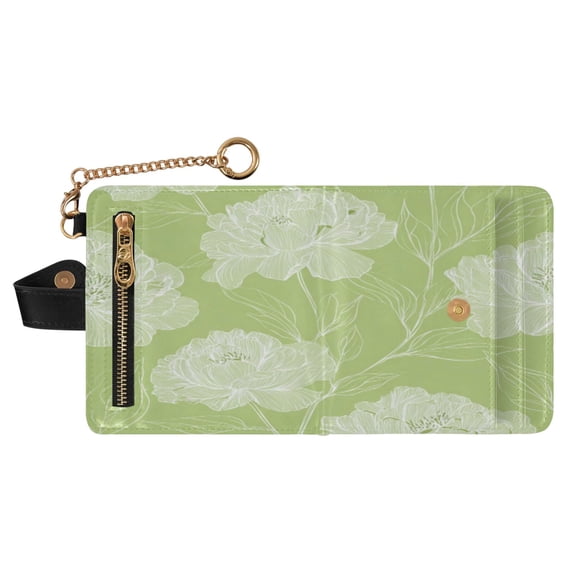Small Wallet For Women Bifold Leather Pocket Coin Credit Card Holder With RFID Blocking Peony Flower Line Art Pattern