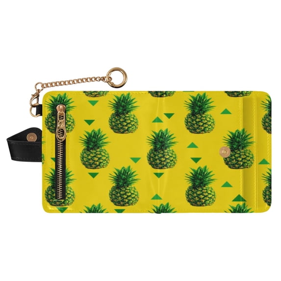 Small Wallet For Women Bifold Leather Pocket Coin Credit Card Holder With RFID Blocking Pineapple Pattern