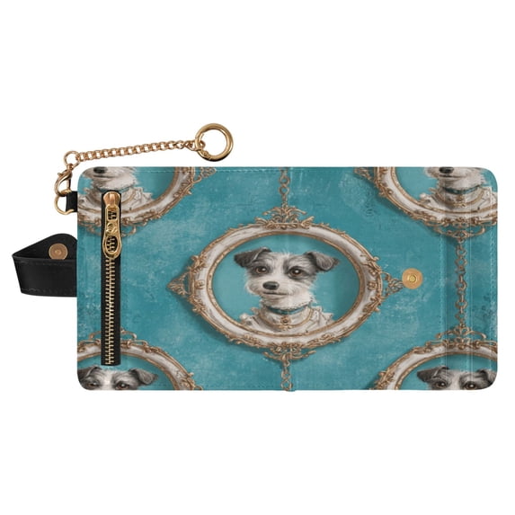 Small Wallet For Women Bifold Leather Pocket Coin Credit Card Holder With RFID Blocking Portrait Frames and Gold Chains