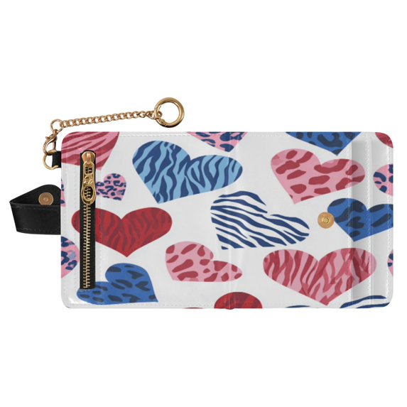 Small Wallet For Women Bifold Leather Pocket Coin Credit Card Holder With RFID Blocking Printed Heart Pattern