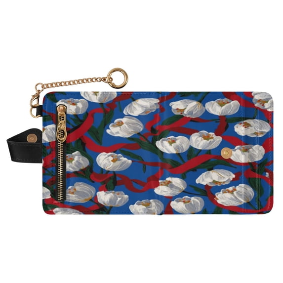 Small Wallet For Women Bifold Leather Pocket Coin Credit Card Holder With RFID Blocking Red Ribbons