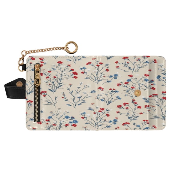 Small Wallet For Women Bifold Leather Pocket Coin Credit Card Holder With RFID Blocking Red White Blue on Cream Background