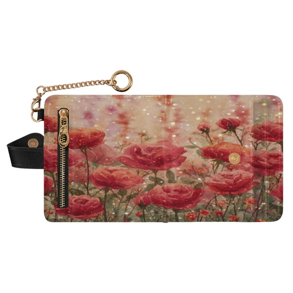 Small Wallet For Women Bifold Leather Pocket Coin Credit Card Holder With RFID Blocking Rose Field