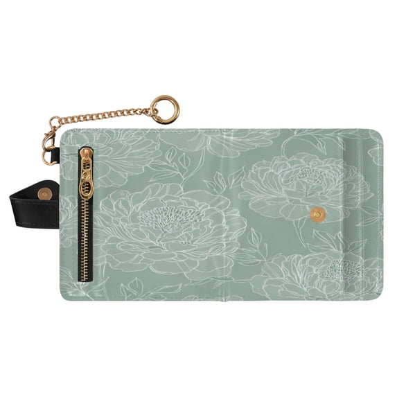 Small Wallet For Women Bifold Leather Pocket Coin Credit Card Holder With RFID Blocking Sage Green Color Background