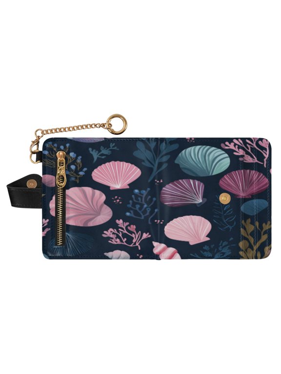 Small Wallet For Women Bifold Leather Pocket Coin Credit Card Holder With RFID Blocking Shells Pattern