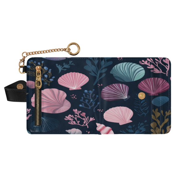 Small Wallet For Women Bifold Leather Pocket Coin Credit Card Holder With RFID Blocking Shells Pattern