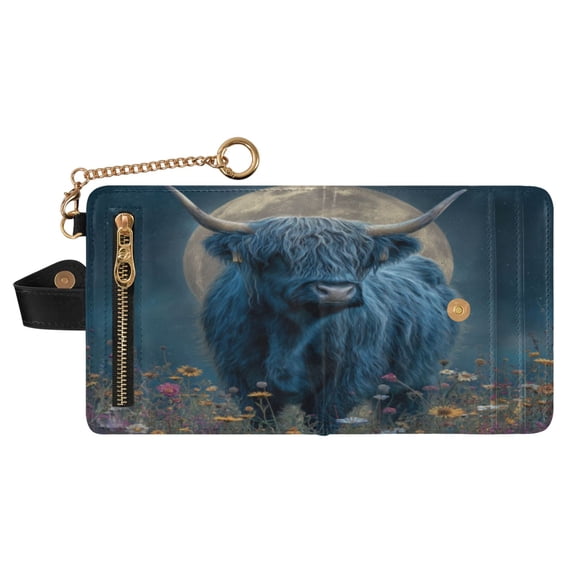 Small Wallet For Women Bifold Leather Pocket Coin Credit Card Holder With RFID Blocking Stands in The Moon Night