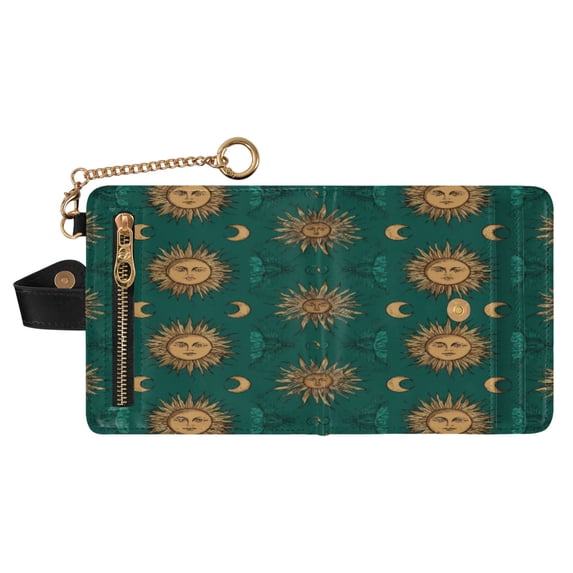 Small Wallet For Women Bifold Leather Pocket Coin Credit Card Holder With RFID Blocking Sun & Moon