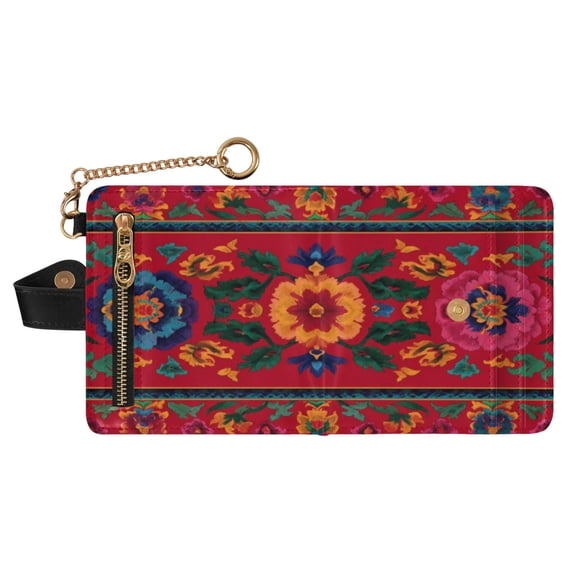 Small Wallet For Women Bifold Leather Pocket Coin Credit Card Holder With RFID Blocking Traditional Uzbek-style Patterns