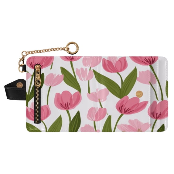 Small Wallet For Women Bifold Leather Pocket Coin Credit Card Holder With RFID Blocking Tulip Pattern