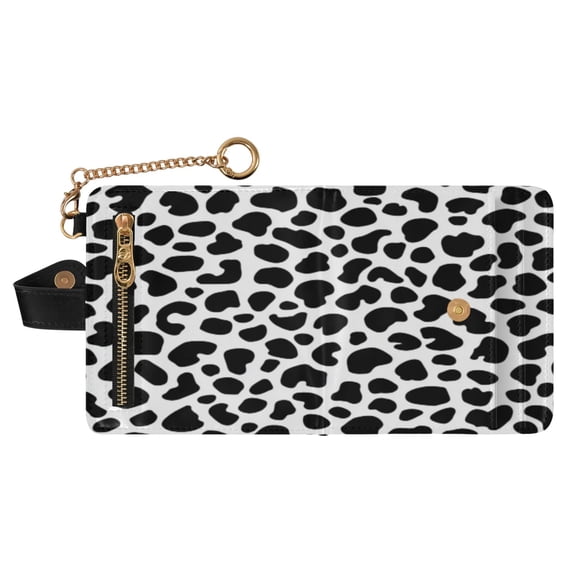 Small Wallet For Women Bifold Leather Pocket Coin Credit Card Holder With RFID Blocking White Black Leopard Print Pattern