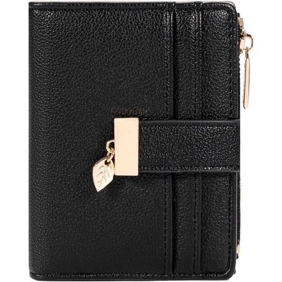 Small Wallet Women Bifold Soft Leather Card Holder with ID Window Zipper  Pocket Wallets for Women Black