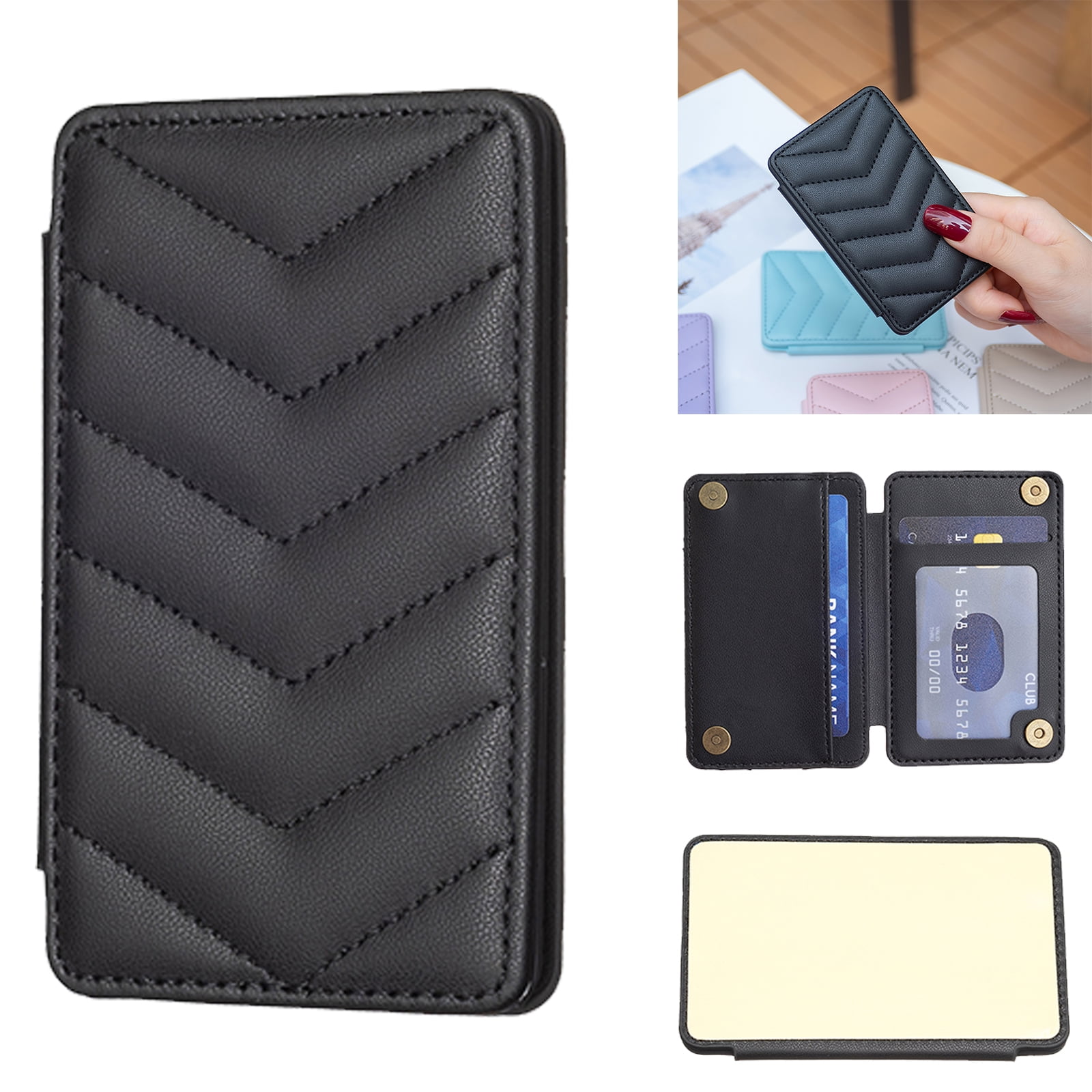 Small Wallet for Women Large Capacity with ID Window Back Magnetic Flip Phone Wallet with Adhesive Card Holder for Phone Case Compatible with Most Smartphones Black Walmart