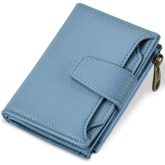 Small Wallet Women RFID Blocking Soft Leather Bifold Compact Card Holder Wallet for Women with Zipper Coin Pocket 4 ID Window