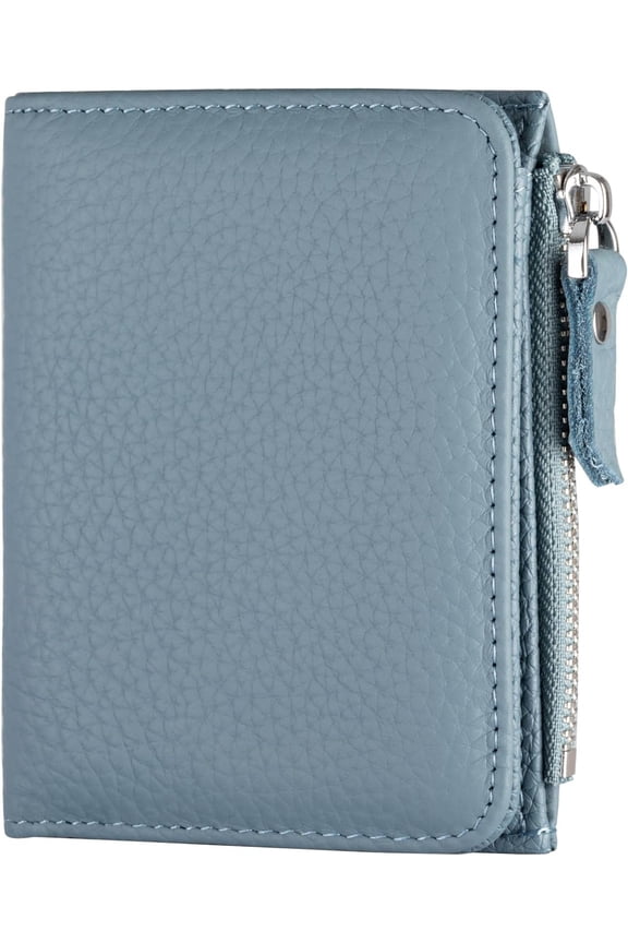 Small Wallet Women Soft Leather RFID Blocking Card Holder with Zipper Pocket Bifold wallet,Blue