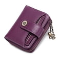 thumbnail image 1 of Small Wallet for Women Genuine Leather RFID Blocking Wallet Sleeve Minimalist Front Pocket Bifold Purse Zipper Pocket Card Holder with ID Window - Dark Purple, 1 of 7