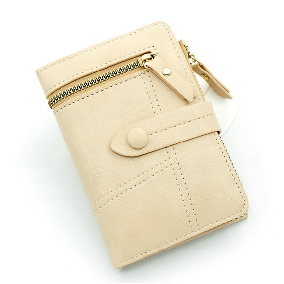 Small Wallet for Women Ladies PU Leather Card Holder Mini Compact Purse with Zipper Coin Pocket-Off white