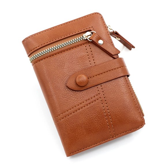 Small Wallet for Women Ladies PU Leather Card Holder Mini Compact Purse with Zipper Coin Pocket-coffee