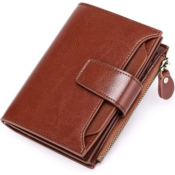Small Wallet for Women Leather Bifold Compact RFID Blocking Small Womens Wallet Purse-Brown