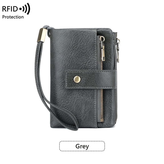 Small Wallet for Women Leather RFID Blocking Trifold Compact Card Holder Wallets with Zipper Coin Pocket (Gray)