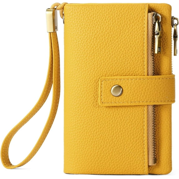 Small Wallet for Women Leather RFID Blocking Wristlet Wallet Credit Card Holder with Double Zipper Coin Purse Ladies Bifold Purse