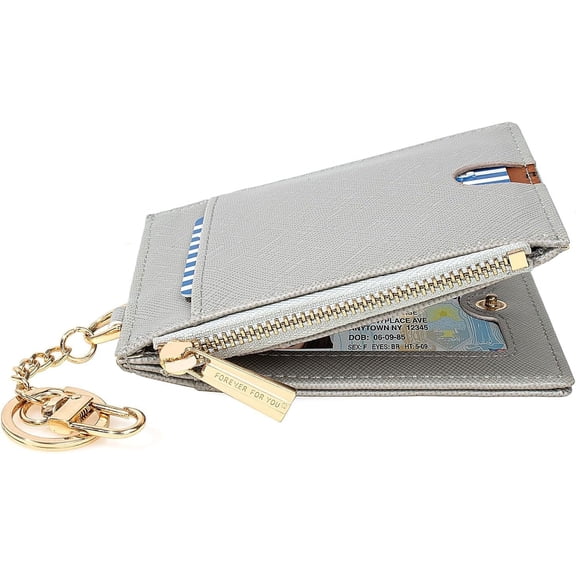 Small Wallet for Women Men Slim Flip Card Holder Leather Mini Pocket Wallets Keychain Zip Coin Purse Rfid Bifold Billfold (Black)