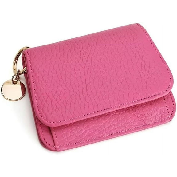 Small Wallet for Women RFID Blocking Genuine Leather Card Case Slim Tri-Fold Wallet with Zipper Pocket and Keychain
