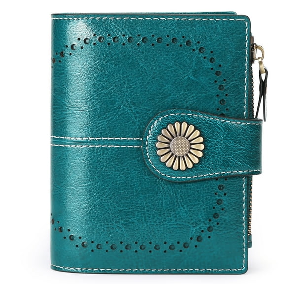 Small Wallet for Women RFID Blocking Genuine Leather Wallet Bifold Purse Zipper Coin Pocket Credit Card Holder with ID Window