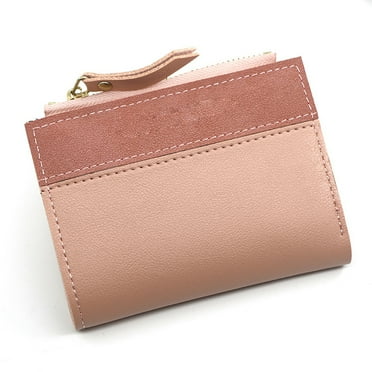 Small Wallet for Women, Slim Leather Bifold Front Pocket Womens Wallet with Zipper Coin Purse-Pink