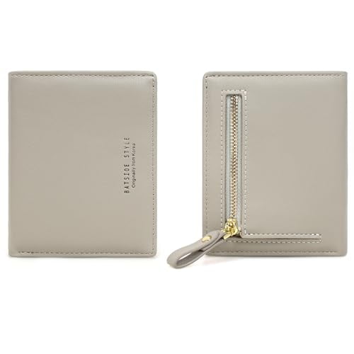 Small Wallet for Women Slim Leather Card Holder RFID Mini Bifold Short Front Zipper Pocket Coin Purse (Gray)