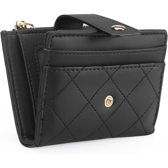Small Wallet for Women Slim RFID Blocking Credit Card Holder Billfold with Zipper Coin Pocket Vegan Leather Black
