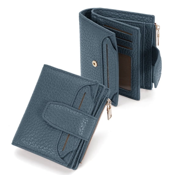 Small Wallet for Women, Stylish Leather Bifold Wallets Purse for Men with ID Window, Card Holders, RFID Blocking Lightweight, Blue