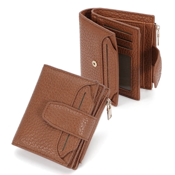 Small Wallet for Women, Stylish Leather Bifold Wallets Purse for Men with ID Window, Card Holders, RFID Blocking Lightweight, Brown