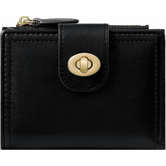 Small Wallet for Women Twist Locked Wallet with Credit Card Slots, ID Window & Zipper Coin Purse (PINK)