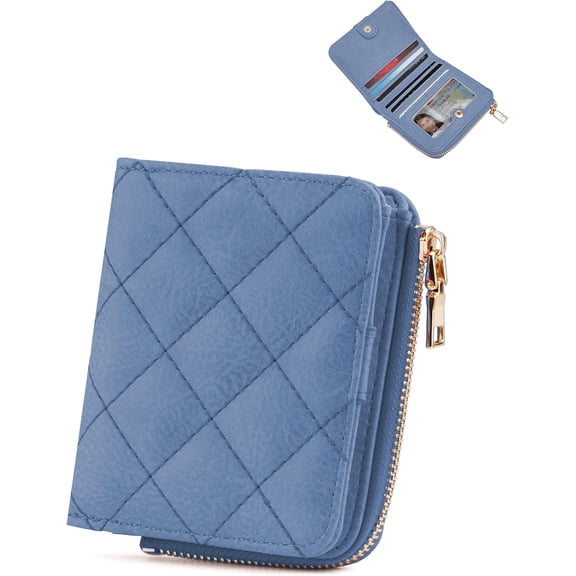 Small Wallets Woman RFID Bifold Wallet Women Slim Card Wallets for Women with Zipper Coin Pocket, 2 Id Windows (Blue)
